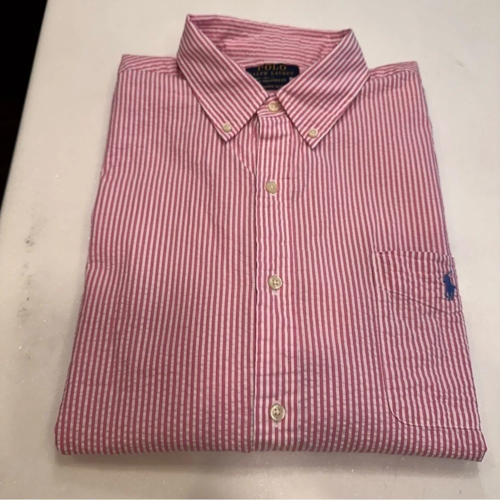 Polo Ralph Lauren Shirt Men's Sz XXL Striped Seersucker UNTUCKED FIT Button Down